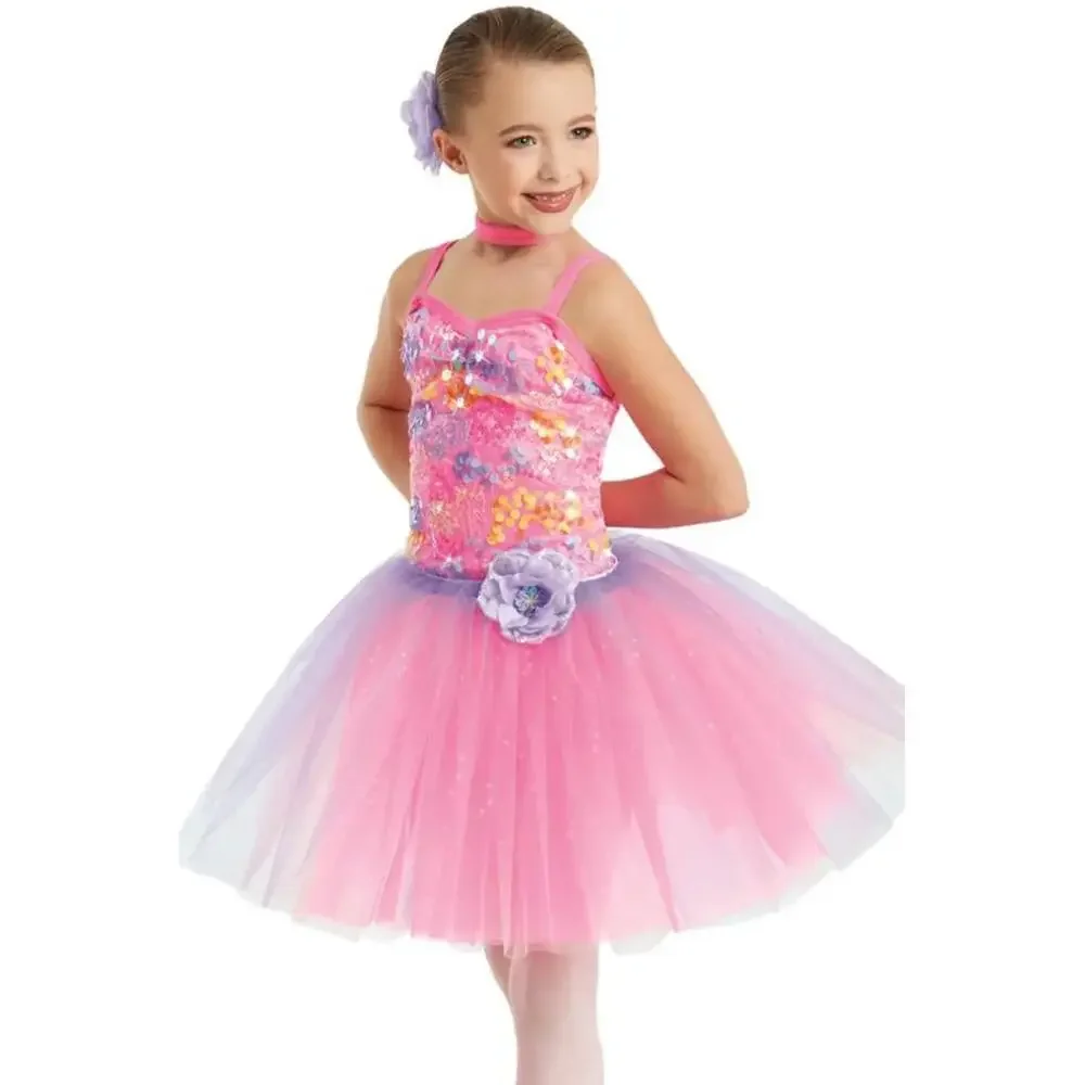 Pre-Owned Dance Costume Weissman 11049 Pink 3in1 Jazz Tap Ballet Sequin